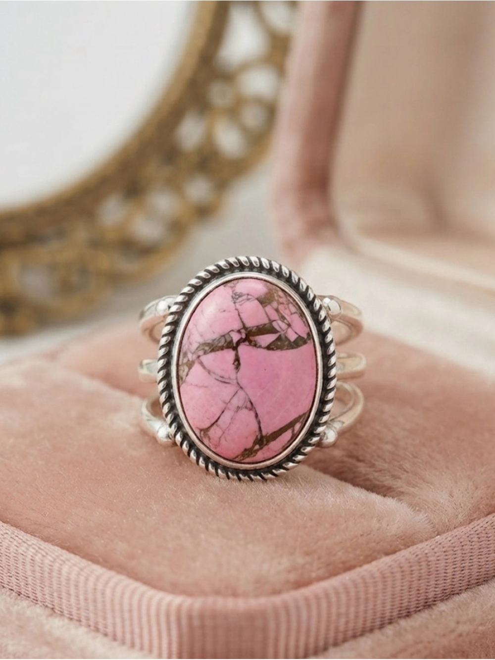 925 Sterling Silver Pink Mojave Turquoise Statement Ring - Picture 5 of 7